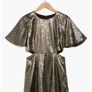 French Connection Metallic Flutter Sleeve Cutout Minidress